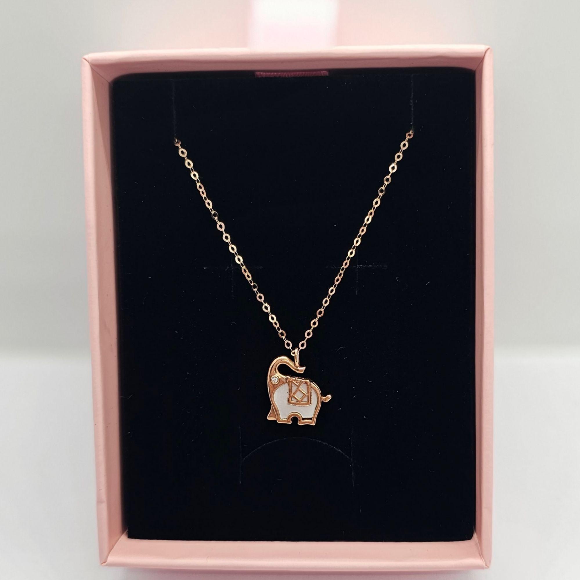 CADENA ESLABONES ORO ROSADO 18K COLGANTE ELEFANTE NÁCAR DIAMANTE 1P 18K-5