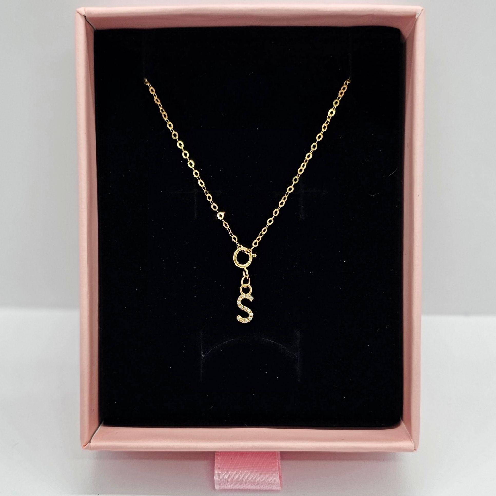 Cadena Eslabones Oro Amarillo 18k Charm Letras Inicial S Full Diamante-2