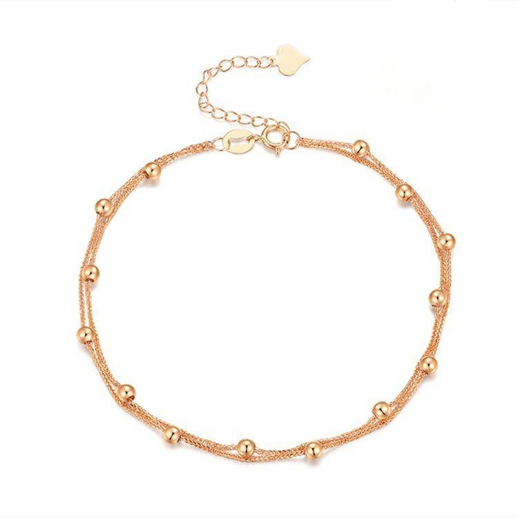 PULSERA DOBLE PELOTITAS ORO ROSADO 18K-0