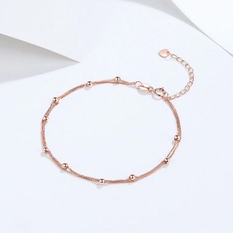 PULSERA DOBLE PELOTITAS ORO ROSADO 18K-1