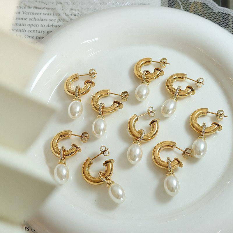 Aros Baño Oro 18k Argollas Tubo Perla Brillitos-2