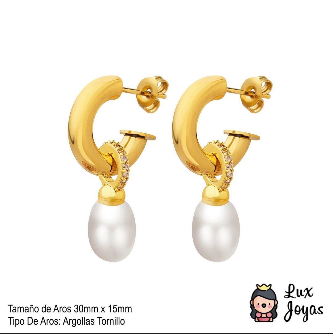 Aros Baño Oro 18k Argollas Tubo Perla Brillitos-4