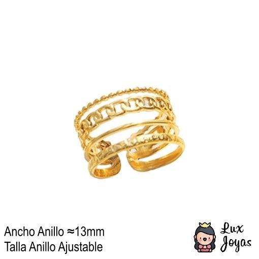 Anillo Baño Oro Amarillo 18 Kilates Cadena Argolla Ajustable-2