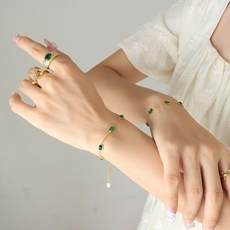 Pulsera Baño Oro 18k Cadena Esmeralda Formas-2
