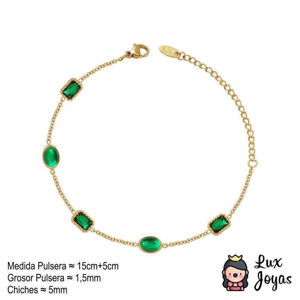 Pulsera Baño Oro 18k Cadena Esmeralda Formas-3
