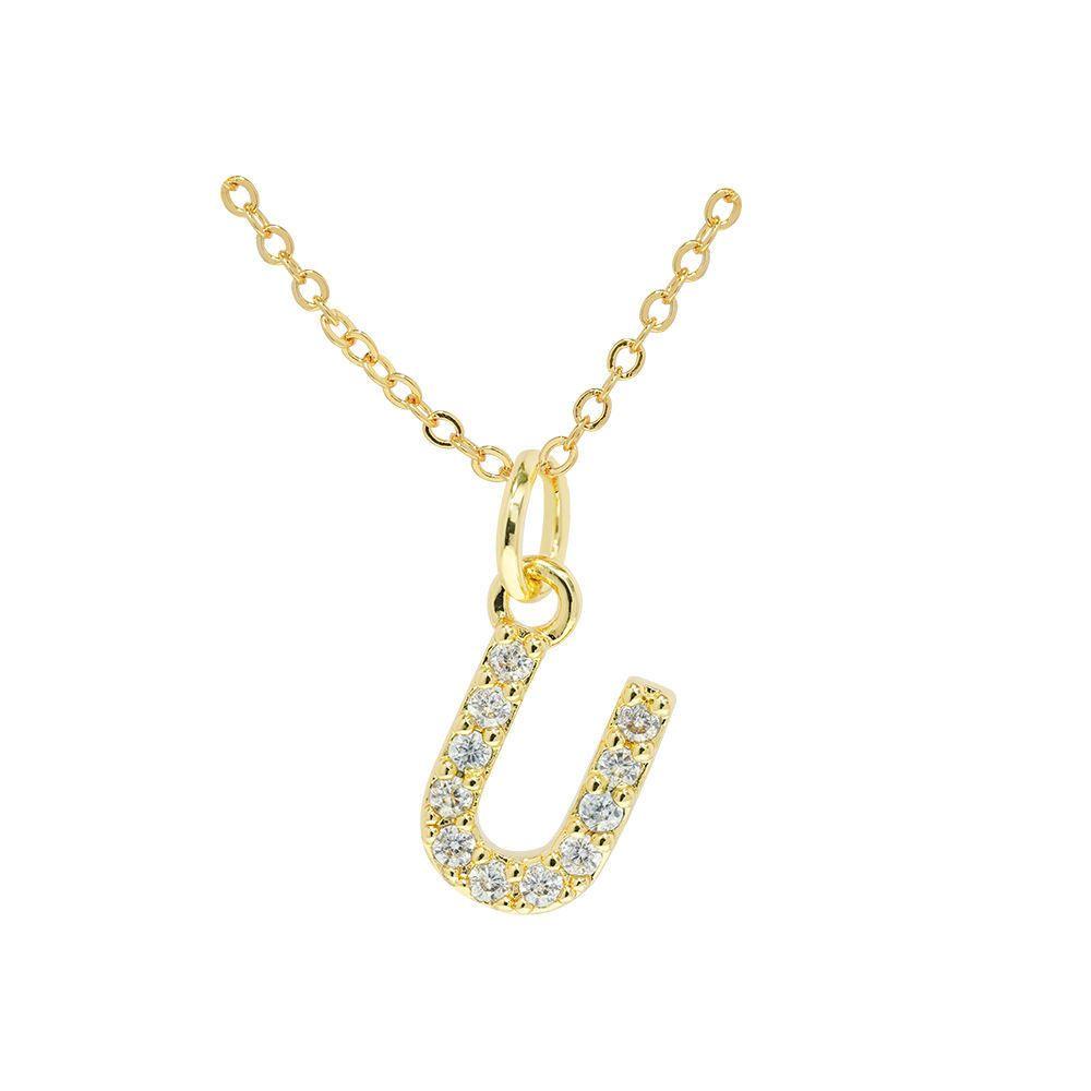 Collar Baño Oro 18k Letra Inicial Brillitos U-2