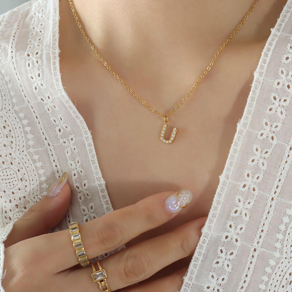 Collar Baño Oro 18k Letra Inicial Brillitos U-3