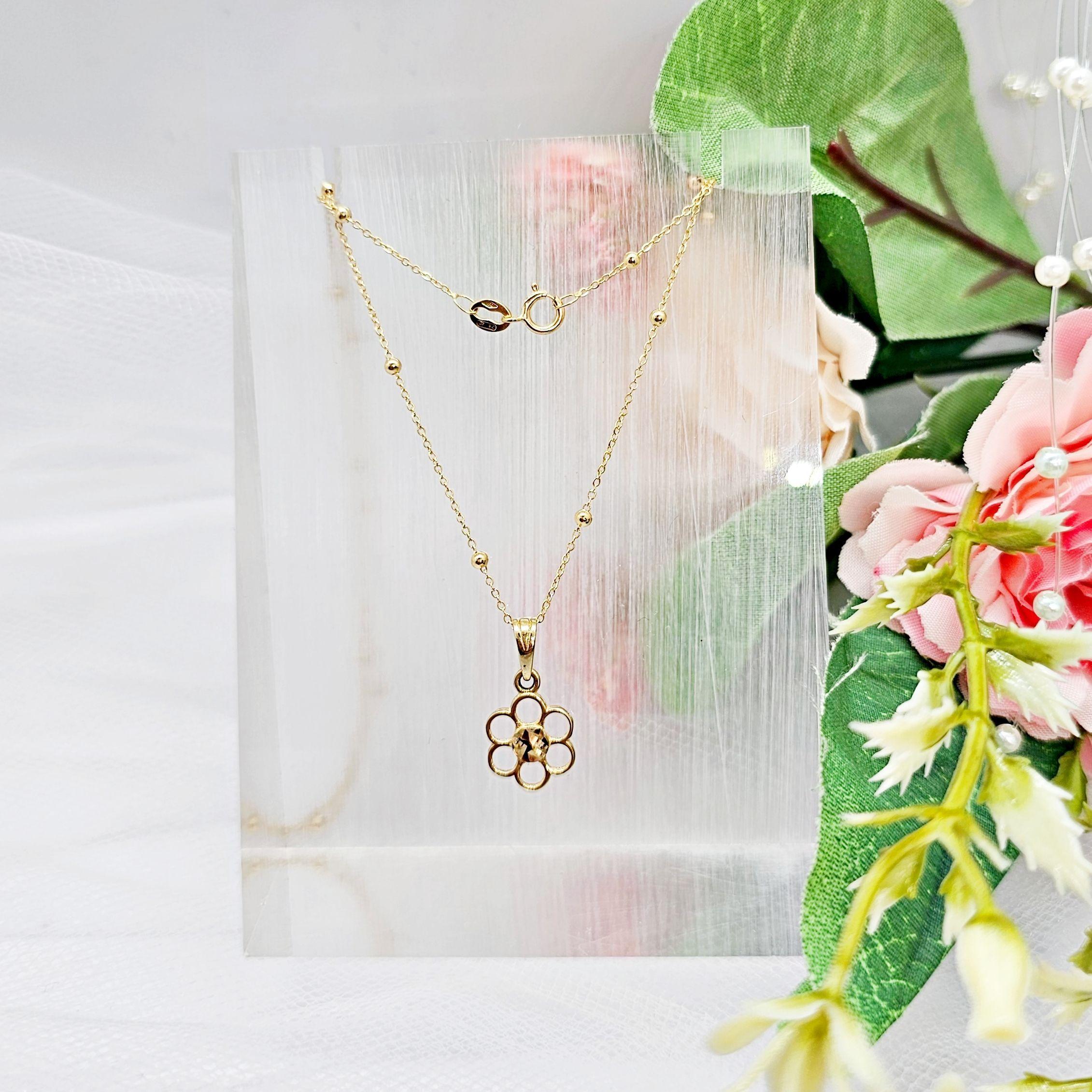 Cadena Pelotitas Colgante Flor Diamantada Oro Au750 - 18k Italiano-1