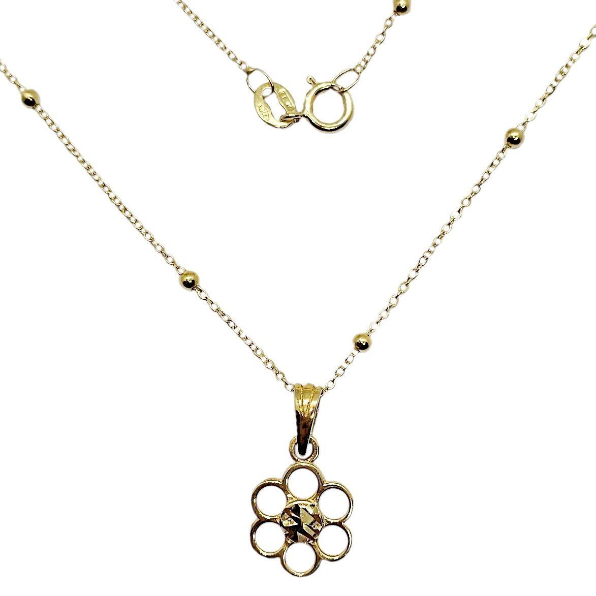 Cadena Pelotitas Colgante Flor Diamantada Oro Au750 - 18k Italiano-0