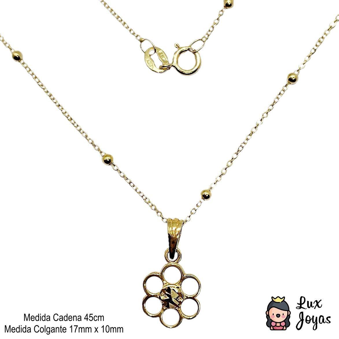 Cadena Pelotitas Colgante Flor Diamantada Oro Au750 - 18k Italiano-2