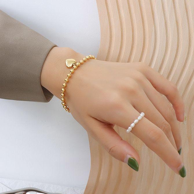 Pulsera Baño Oro Amarillo 18k Pelotitas Corazón-3