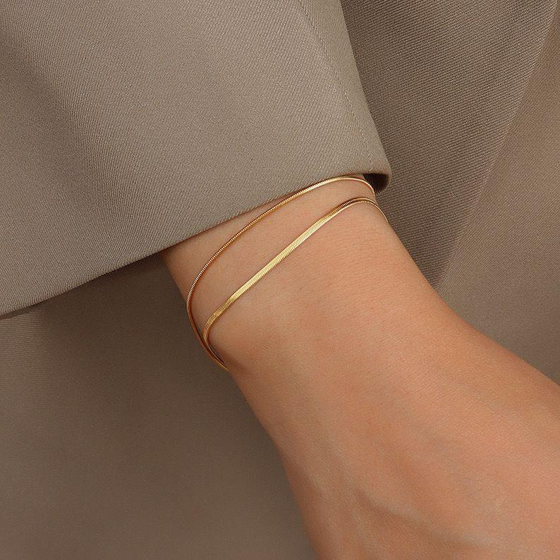 Pulsera Baño Oro 18k Doble Cintillo-3