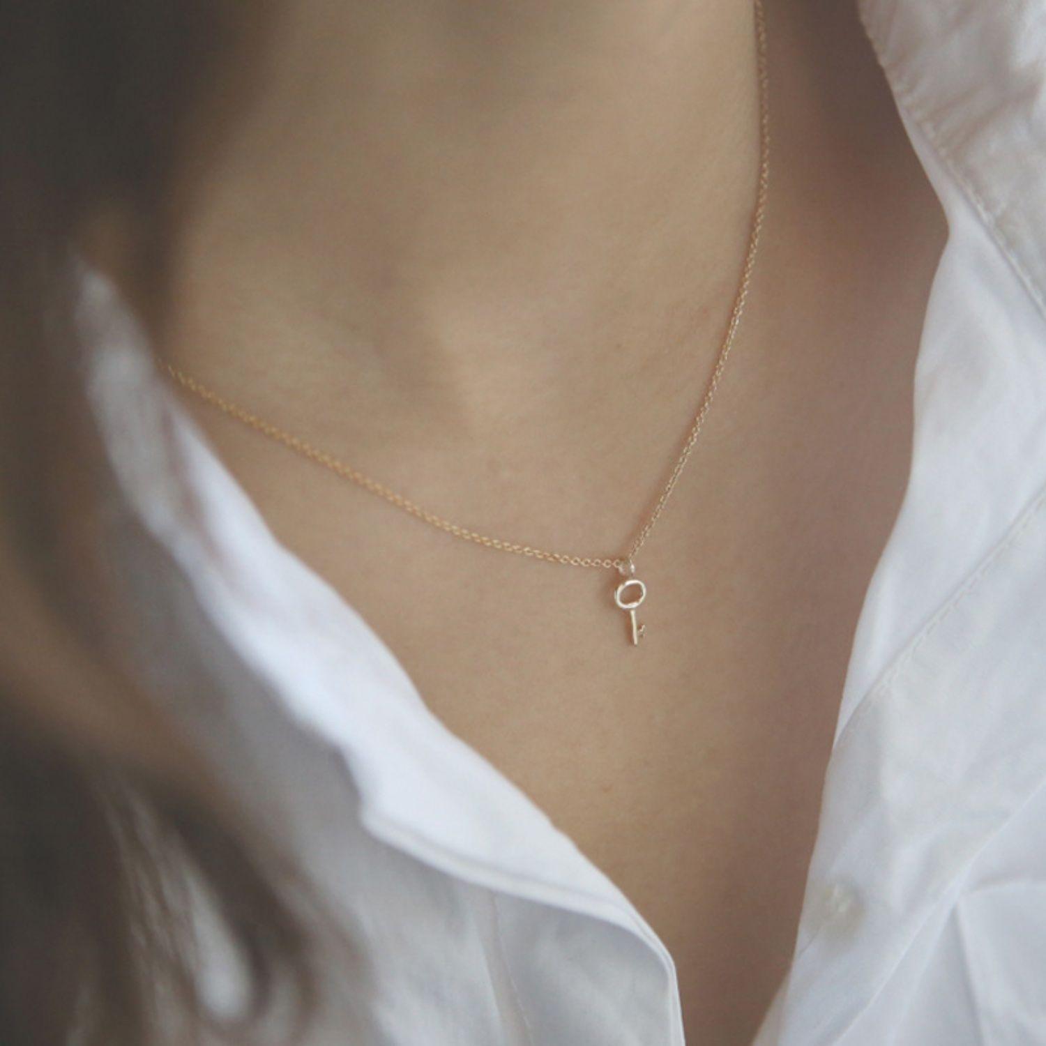 Collar Plata 925 Baño Oro Llave S Lisa-1