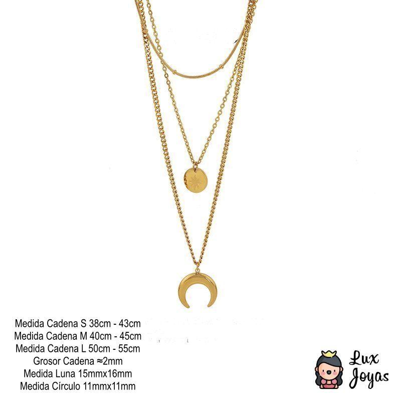 Collar Baño Oro Amarillo 18 Kilates Triple Diseño Luna Estrella Madi-3