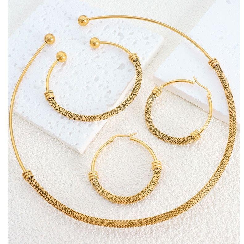 Collar Baño Oro 18k Tiara Rígida Malla Pelotas-1
