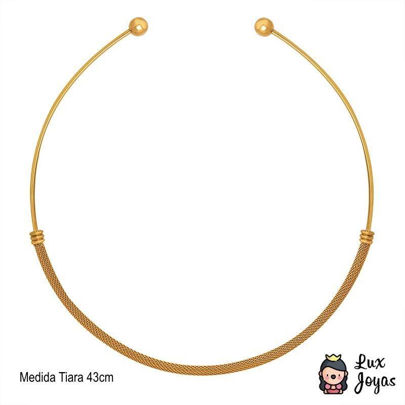 Collar Baño Oro 18k Tiara Rígida Malla Pelotas-4