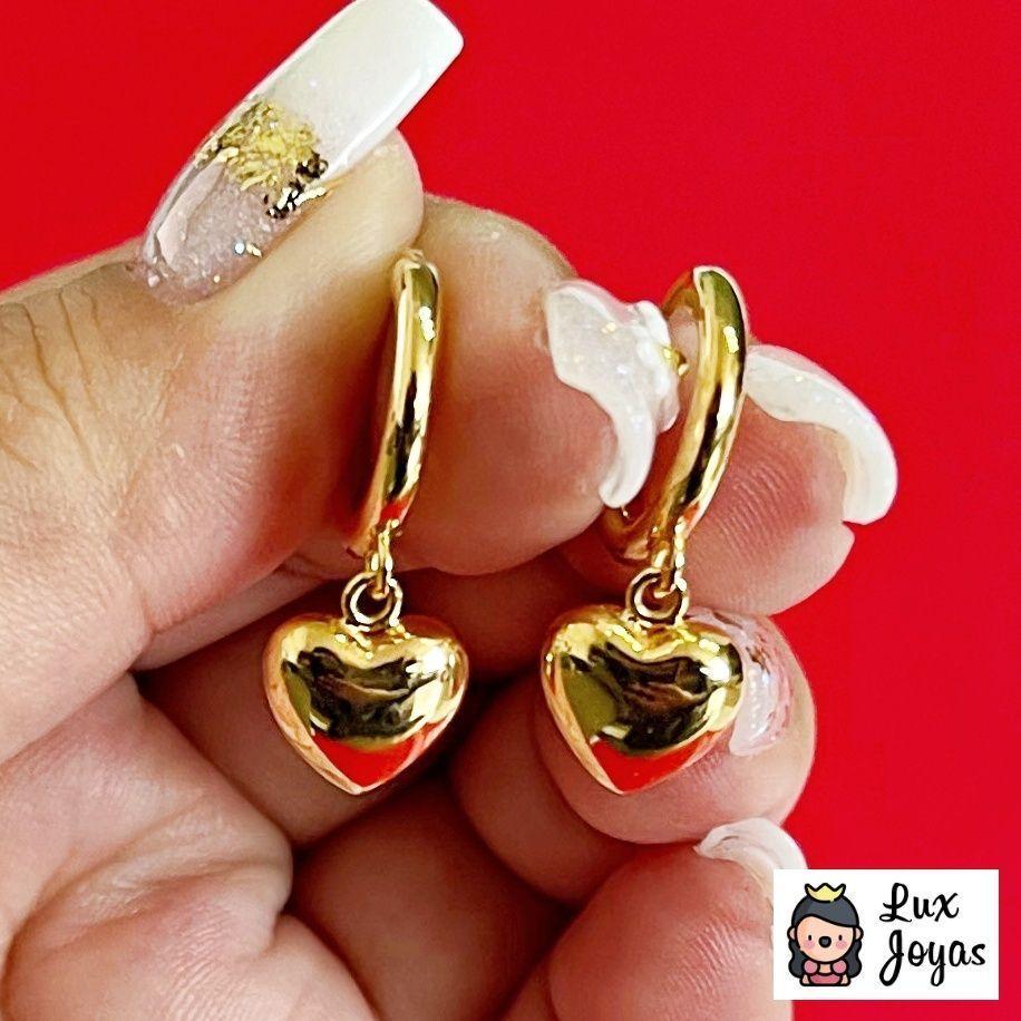 AROS ARGOLLAS CORAZÓN INFLADO ORO AMARILLO 18K-6