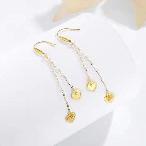 AROS LARGOS GANCHO CADENA CORAZÓN ORO AMARILLO 18K-1