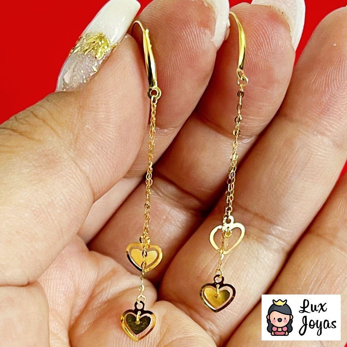 AROS LARGOS GANCHO CADENA CORAZÓN ORO AMARILLO 18K-3