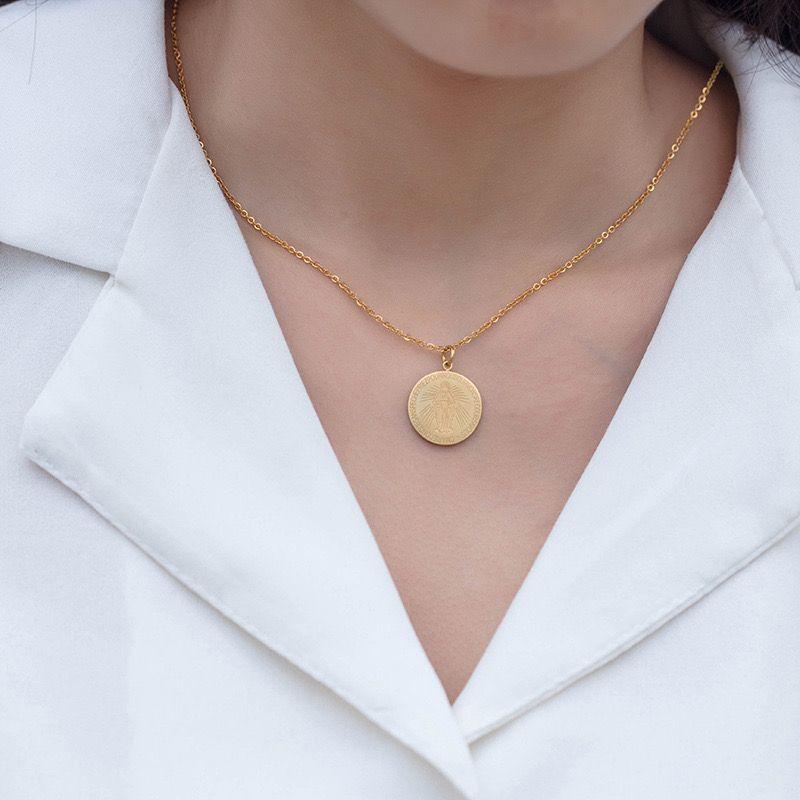 Collar Baño Oro Amarillo 18k Virgen Rayos Disco-2