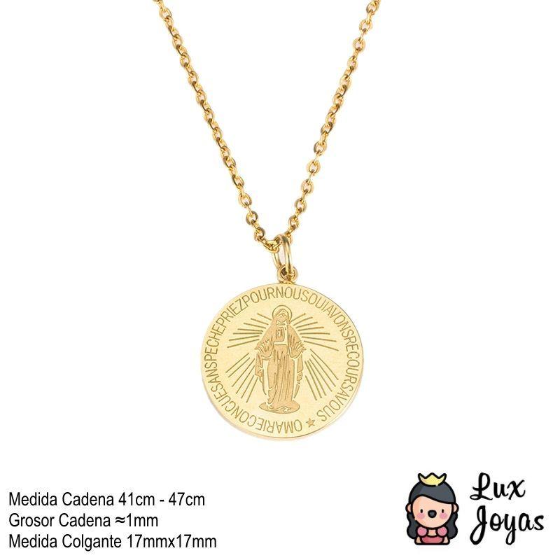 Collar Baño Oro Amarillo 18k Virgen Rayos Disco-3