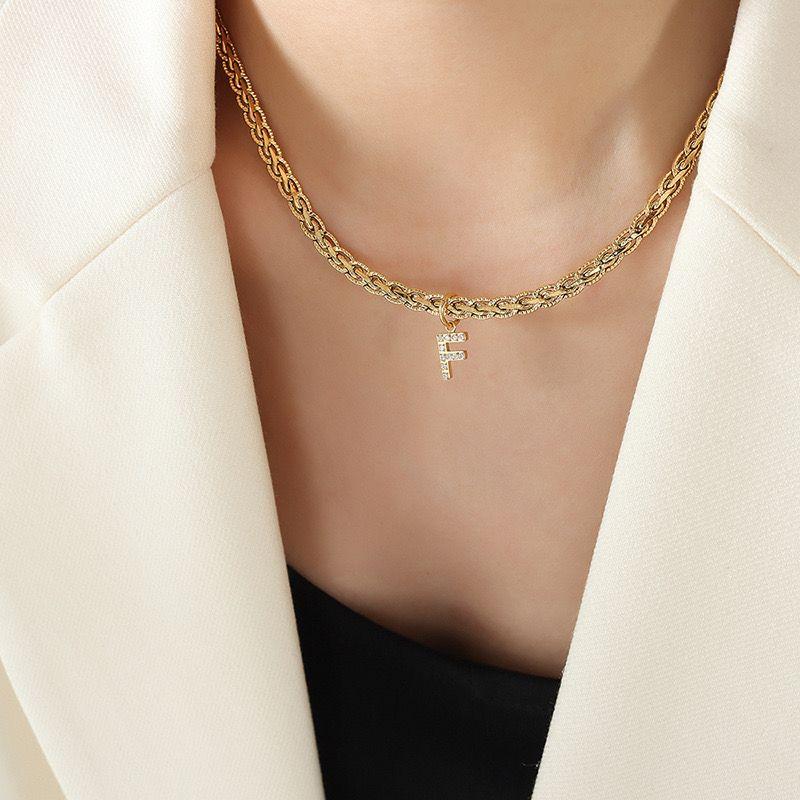 Collar Baño Oro 18k Letra Inicial F Brillitos Tejido Dragón-2
