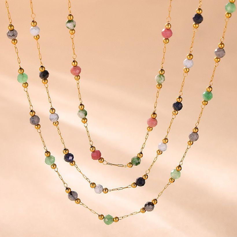 Collar Baño Oro Amarillo 18k Piedrecillas Tonos Azul y Blanco-2