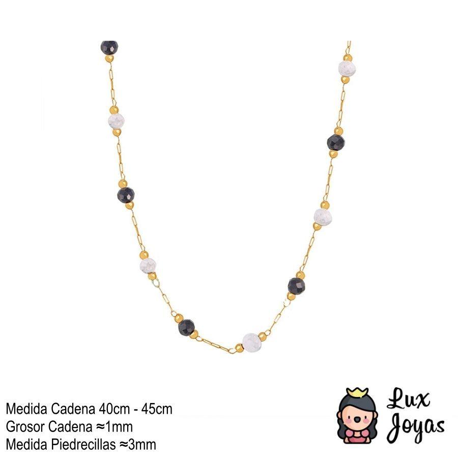 Collar Baño Oro Amarillo 18k Piedrecillas Tonos Azul y Blanco-3