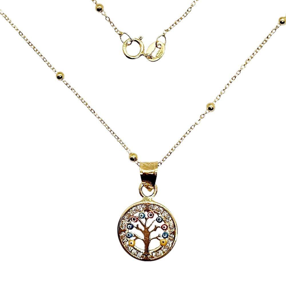 Cadena Pelotitas Colgante Árbol De La Vida Ojos Turcos Colores Oro Au750 - 18k Italiano-0
