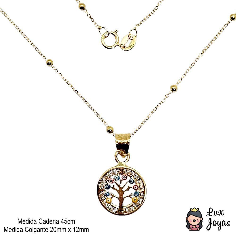Cadena Pelotitas Colgante Árbol De La Vida Ojos Turcos Colores Oro Au750 - 18k Italiano-2