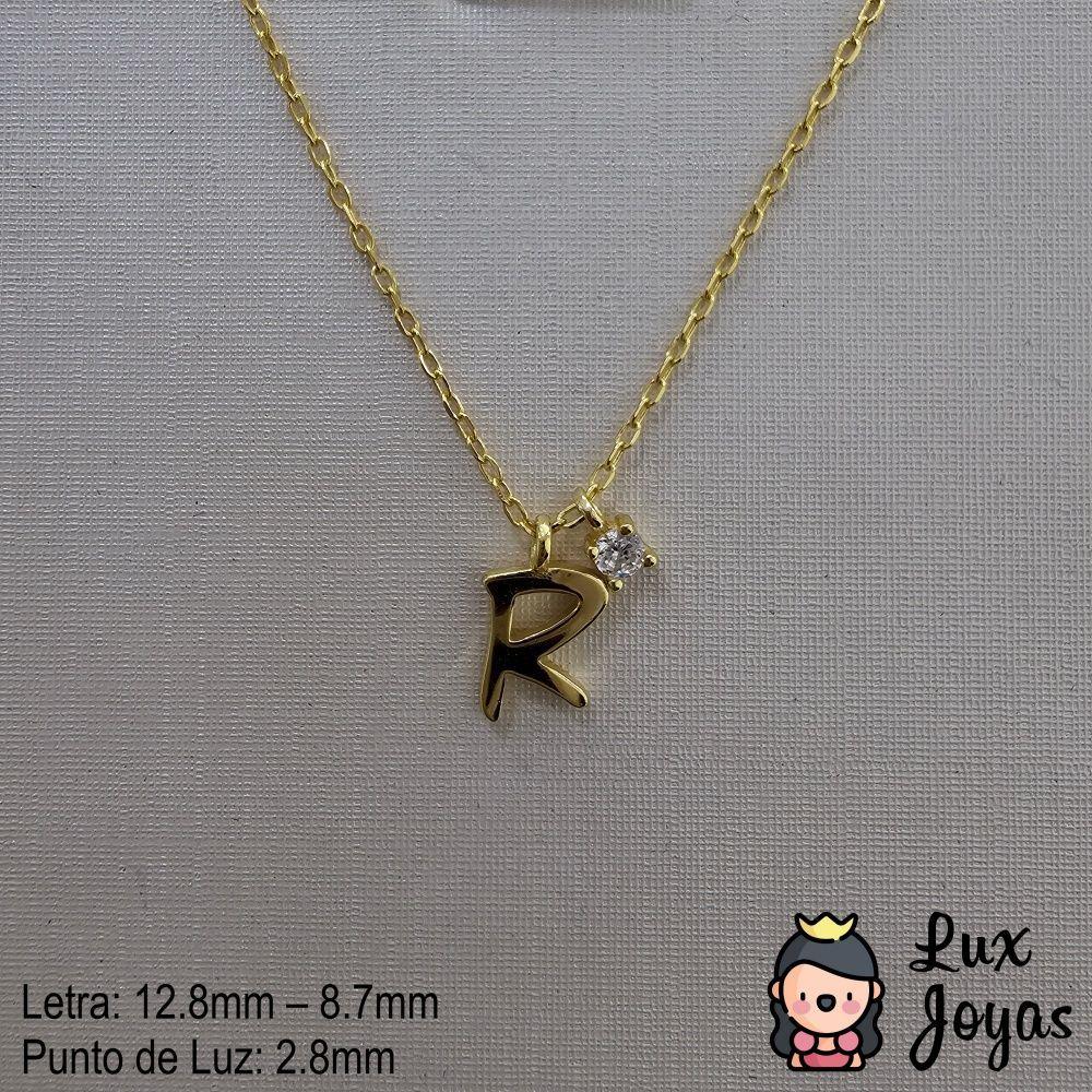 Collar Plata 925 Letra R Inicial Punto Luz-2