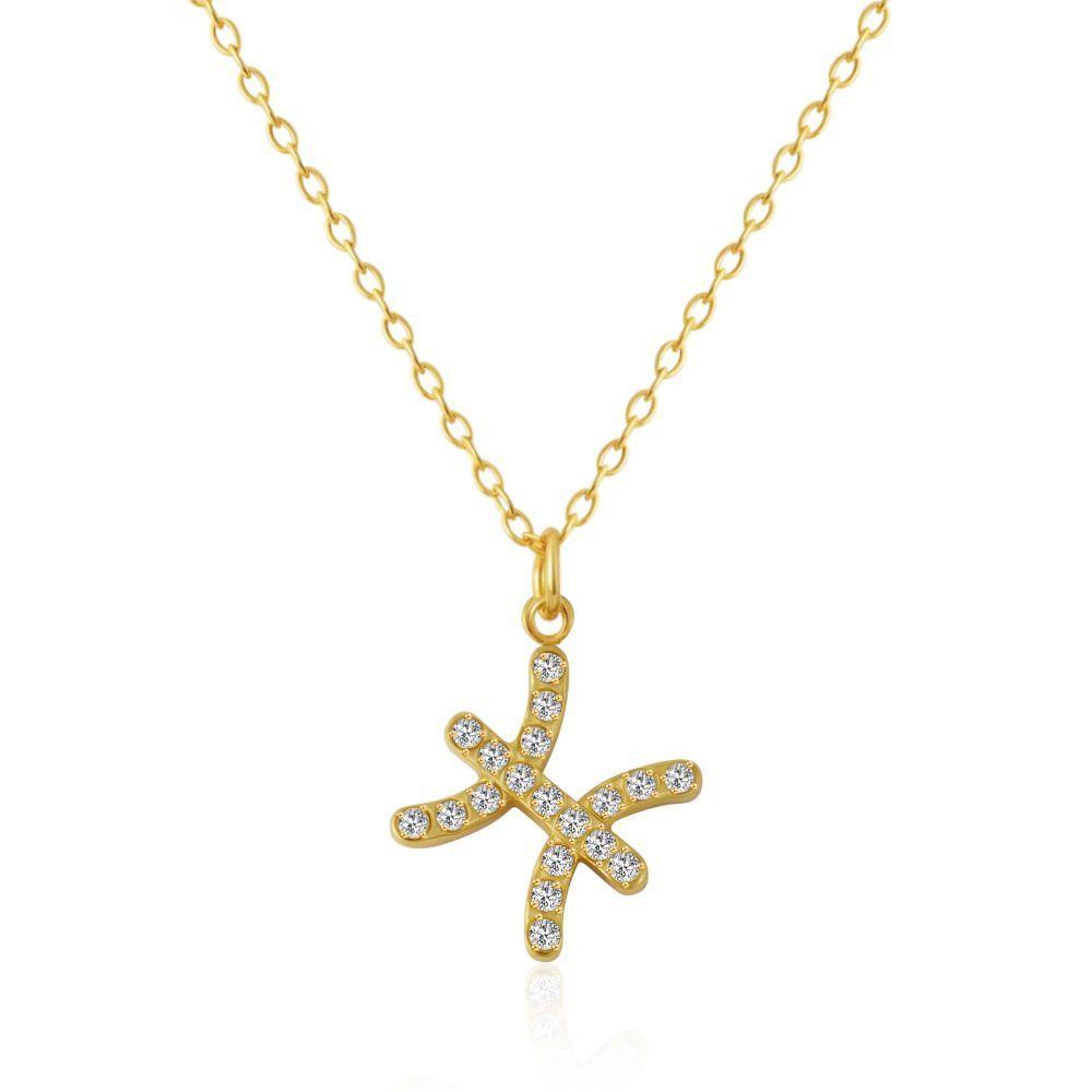 Collar Baño Oro 18k Signo Zodiaco Piscis-0