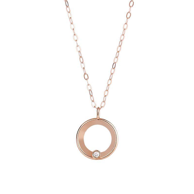 CADENA ESLABONES ORO ROSADO 18K COLGANTE CIRCULO L DIAMANTE 1P-0