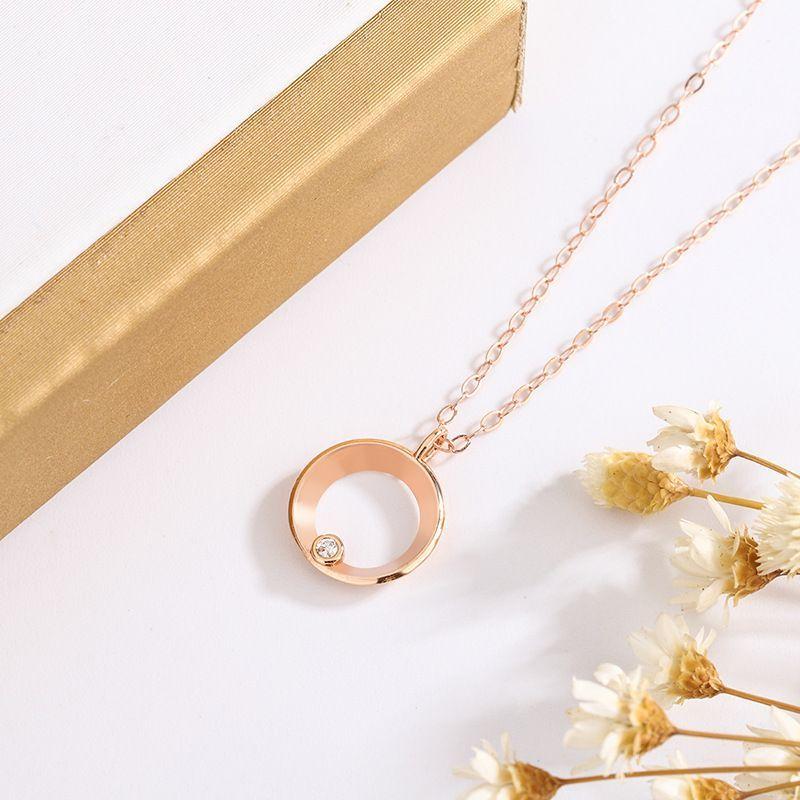 CADENA ESLABONES ORO ROSADO 18K COLGANTE CIRCULO L DIAMANTE 1P-1