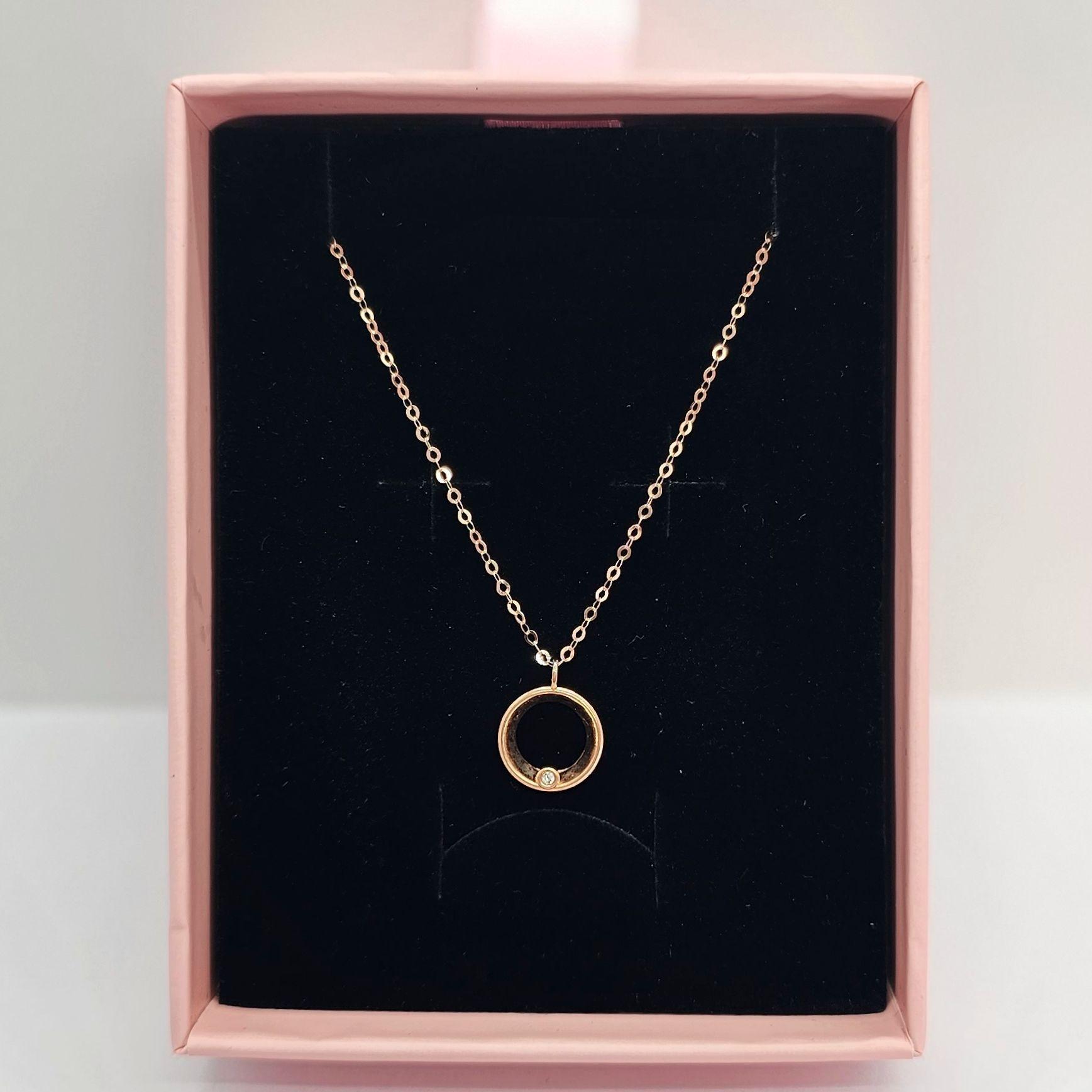 CADENA ESLABONES ORO ROSADO 18K COLGANTE CIRCULO L DIAMANTE 1P-4