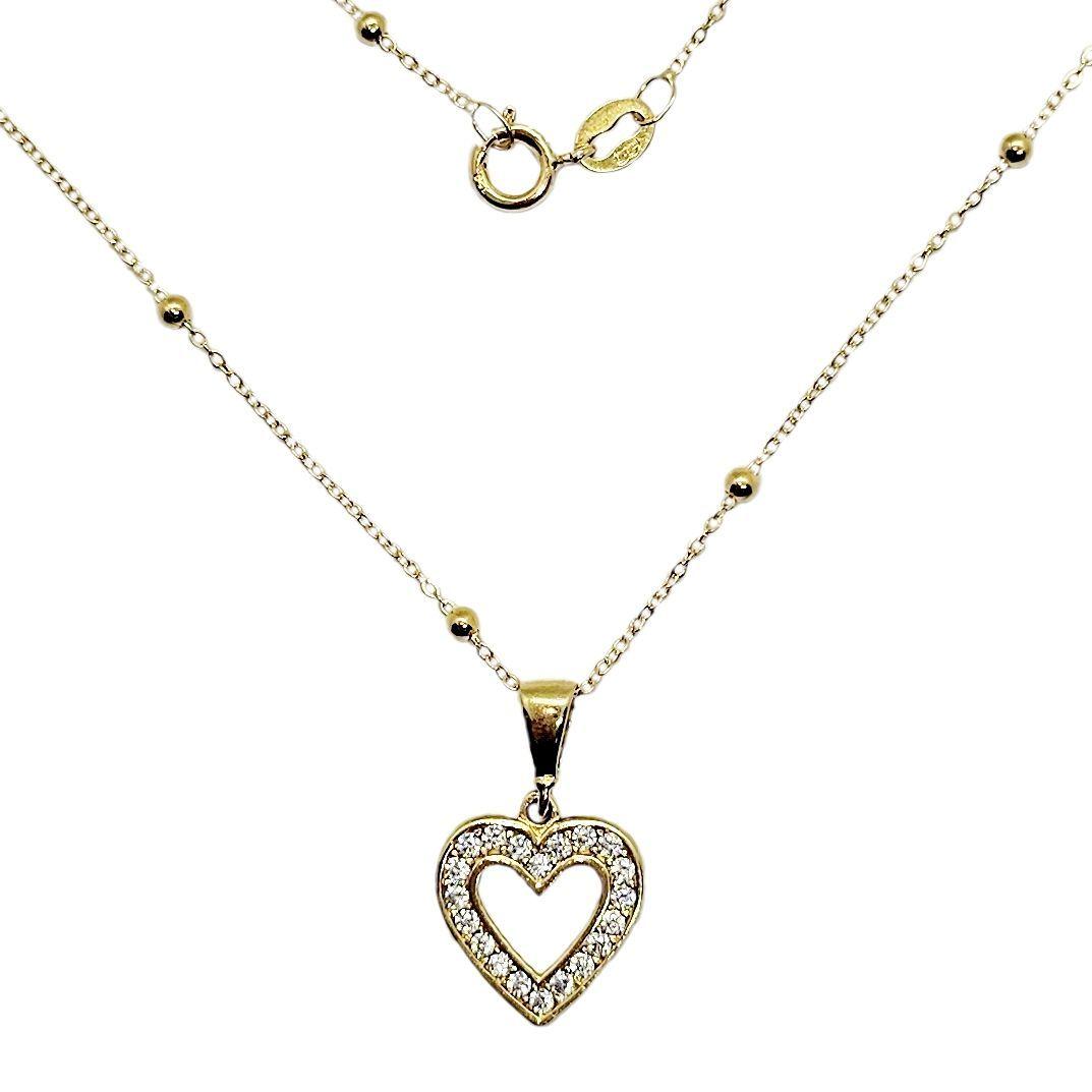 Cadena Pelotitas Colgante Corazón Borde Brillitos Oro Au750 - 18k Italiano-0