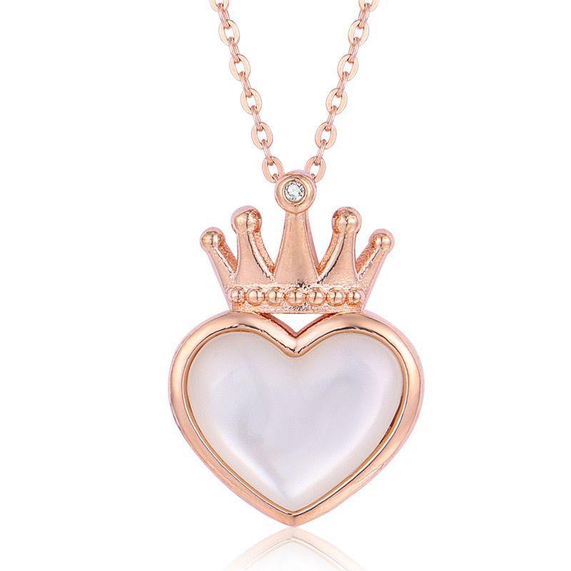 Cadena Eslabones Oro Rosado 18K Colgante Corazon Nácar Corona Diamante 1 Punto-0