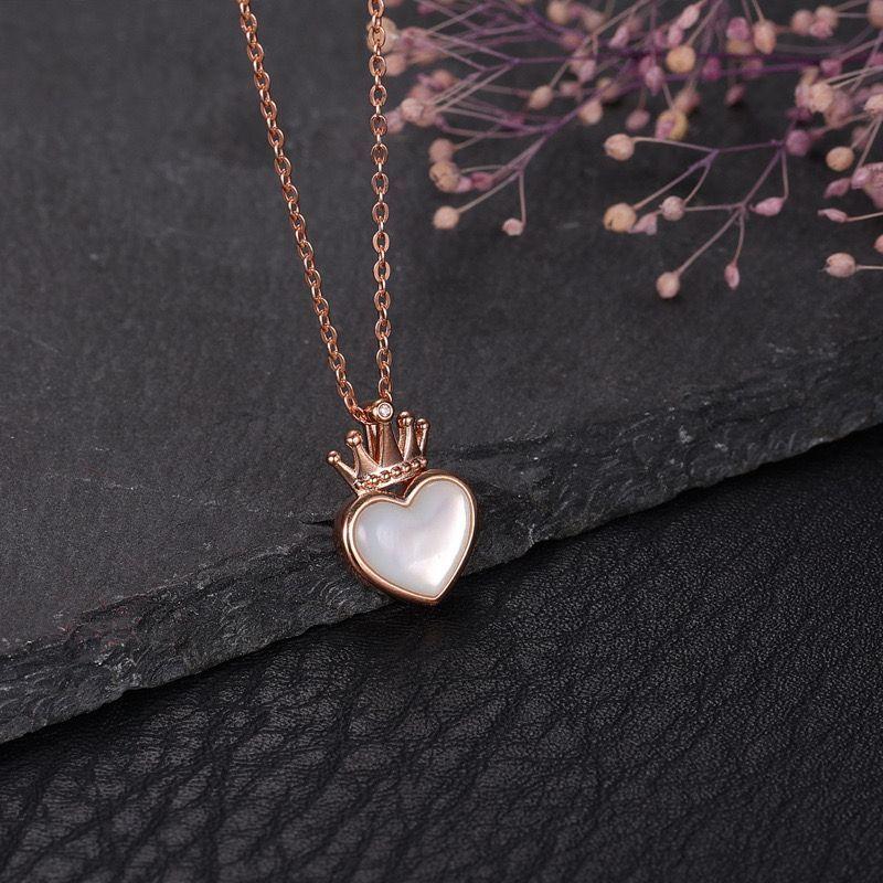 Cadena Eslabones Oro Rosado 18K Colgante Corazon Nácar Corona Diamante 1 Punto-1