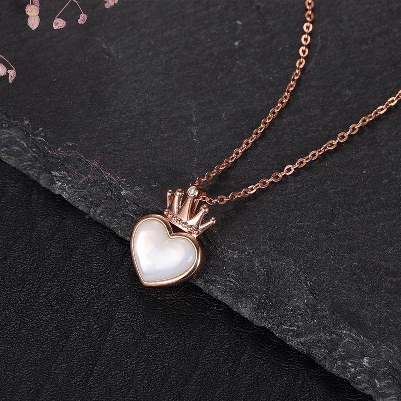 Cadena Eslabones Oro Rosado 18K Colgante Corazon Nácar Corona Diamante 1 Punto-2