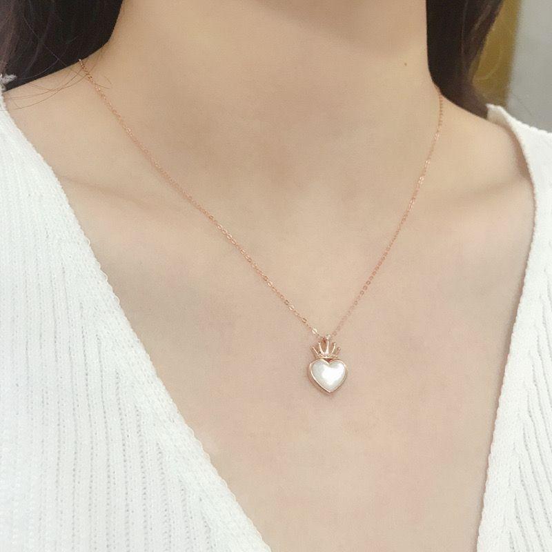 Cadena Eslabones Oro Rosado 18K Colgante Corazon Nácar Corona Diamante 1 Punto-3