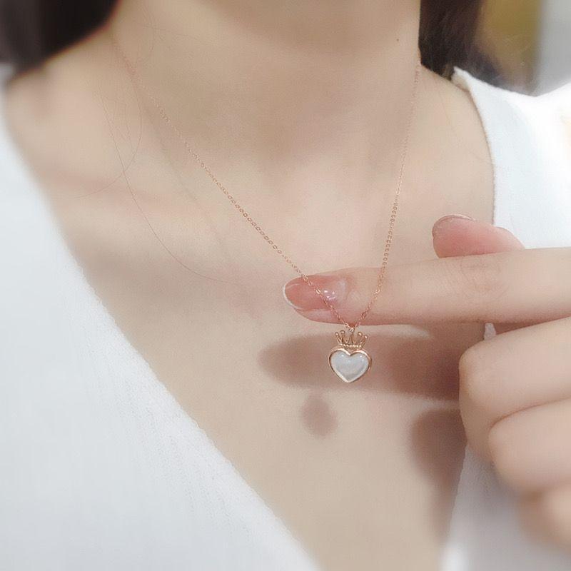 Cadena Eslabones Oro Rosado 18K Colgante Corazon Nácar Corona Diamante 1 Punto-4