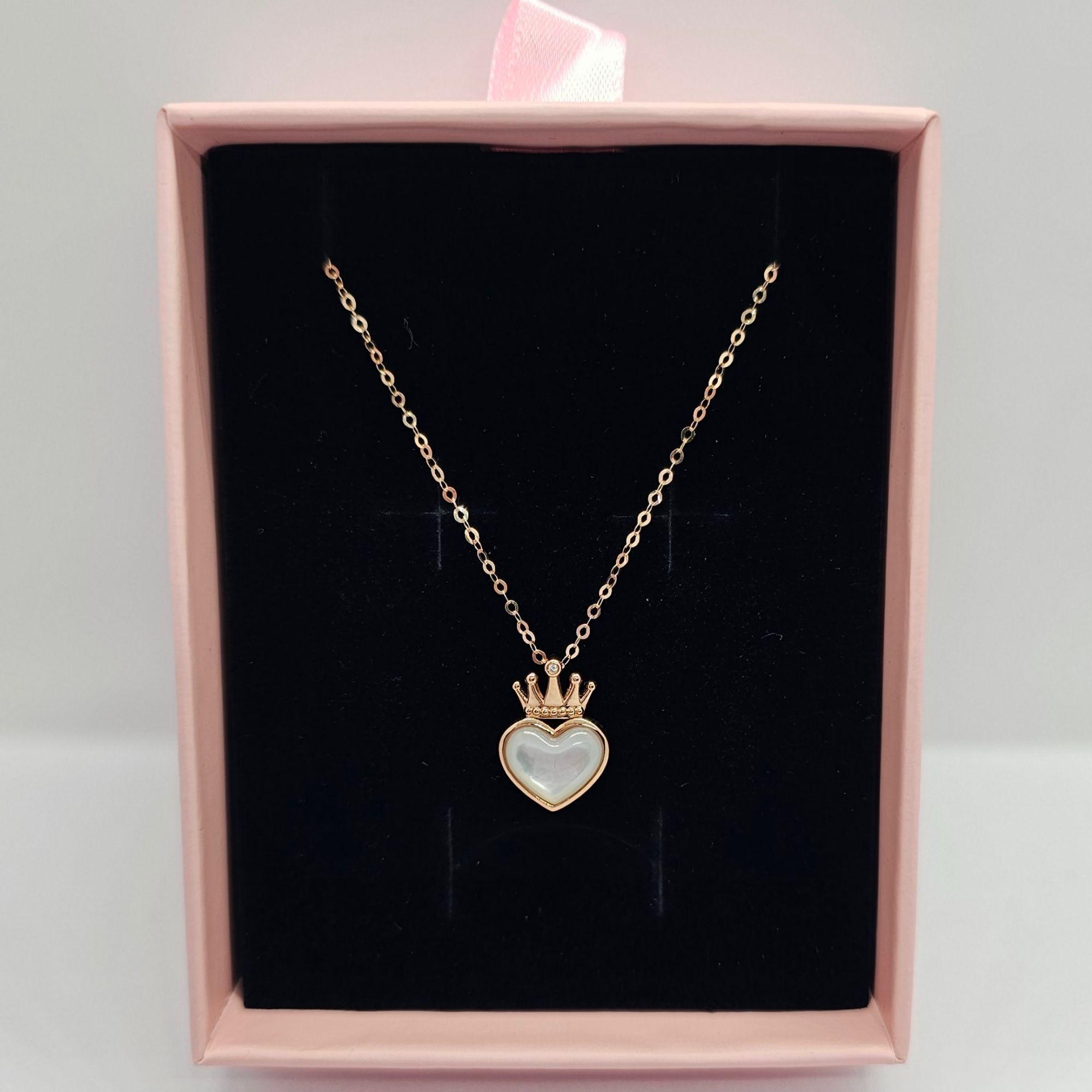 Cadena Eslabones Oro Rosado 18K Colgante Corazon Nácar Corona Diamante 1 Punto-5