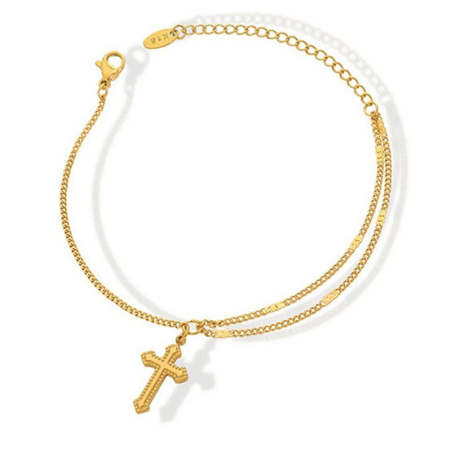 Pulsera Baño Oro 18k Cadena Cruz-0