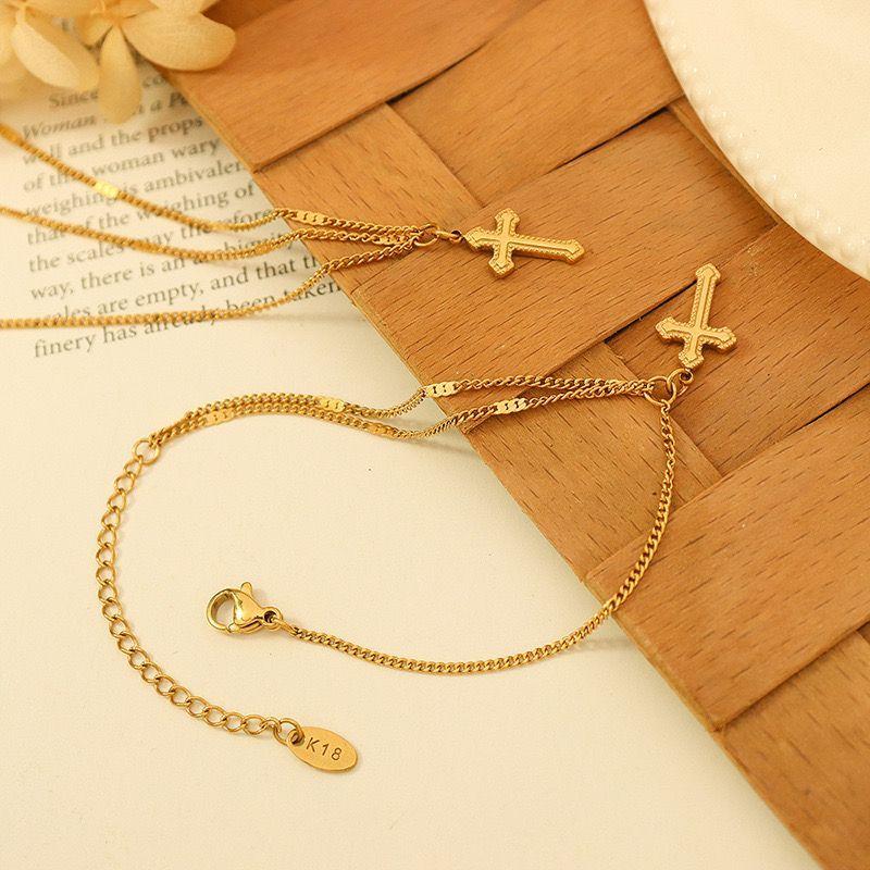 Pulsera Baño Oro 18k Cadena Cruz-1