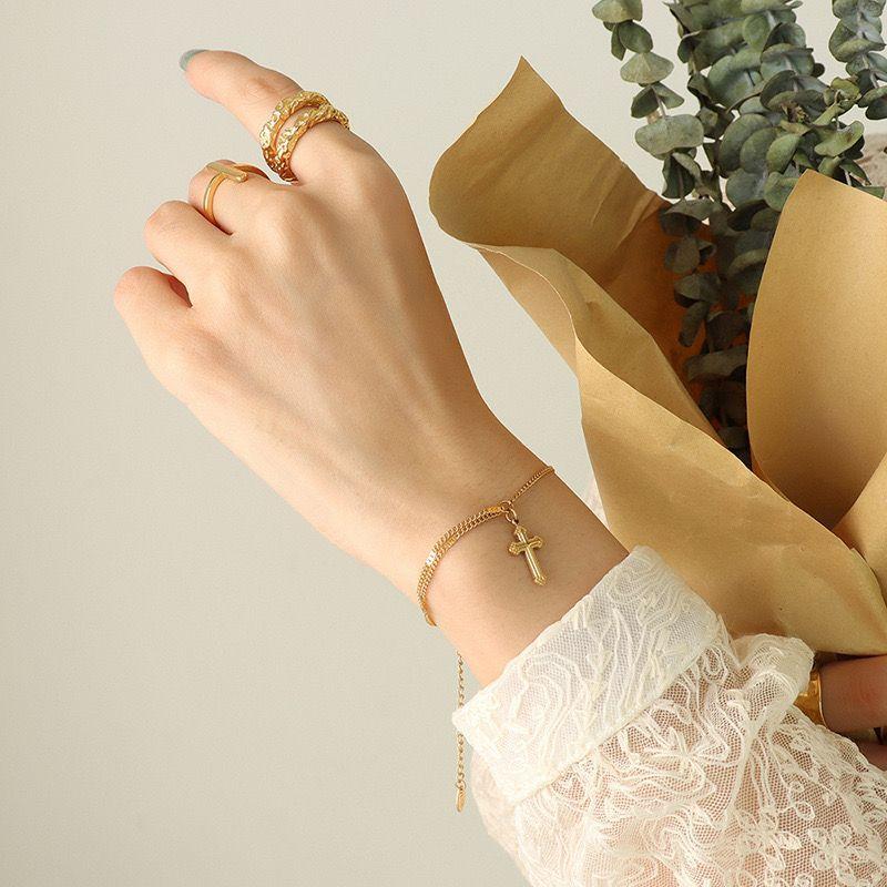 Pulsera Baño Oro 18k Cadena Cruz-2