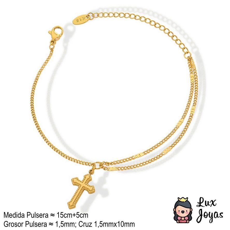 Pulsera Baño Oro 18k Cadena Cruz-3