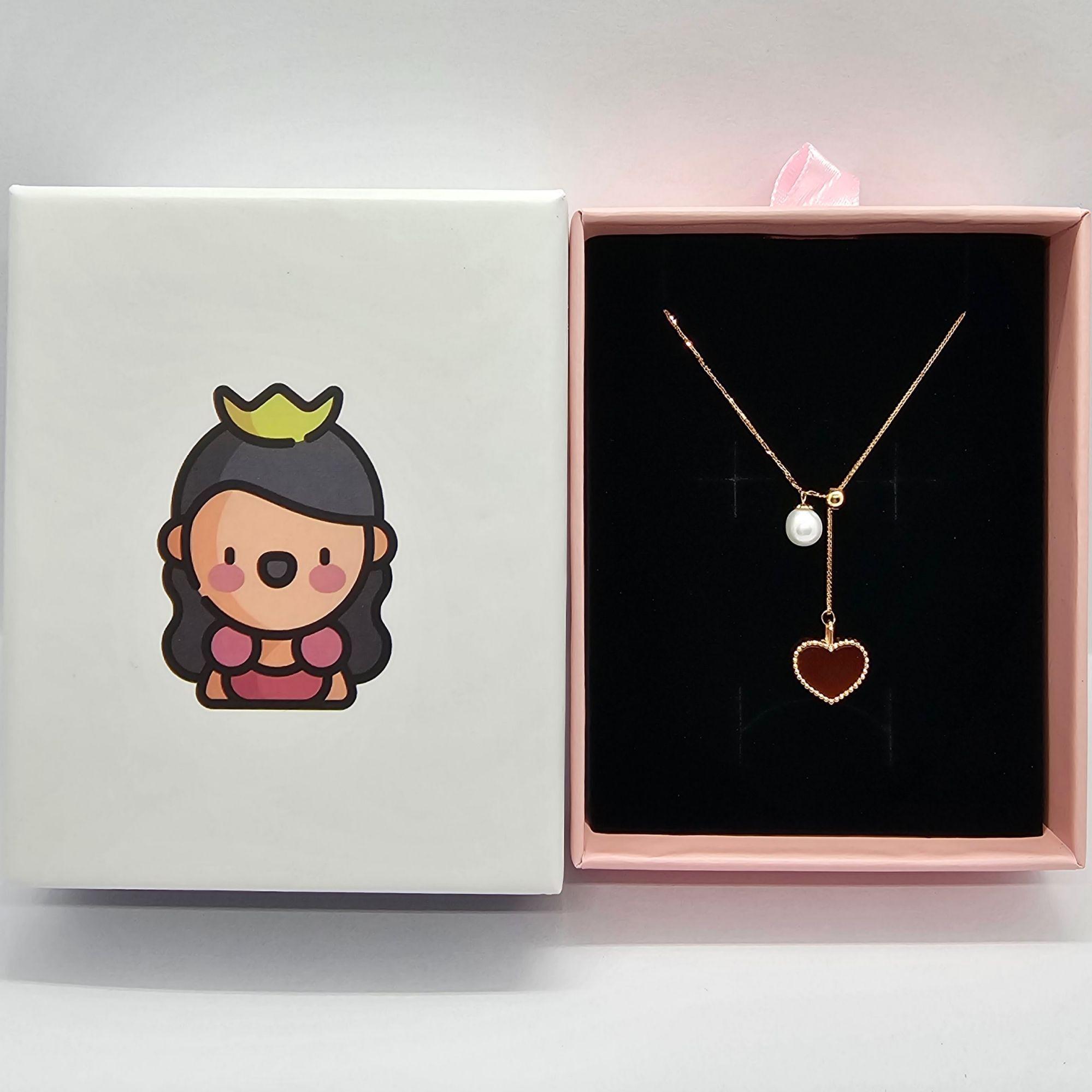 CADENA TEJIDA ORO ROSADO 18K CORAZÓN ÁGATA PROTECCIÓN PERLA AJUSTABLE-4