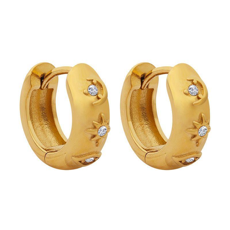 Aros Baño Oro 18k Argolla Luna Sol Ojo-0