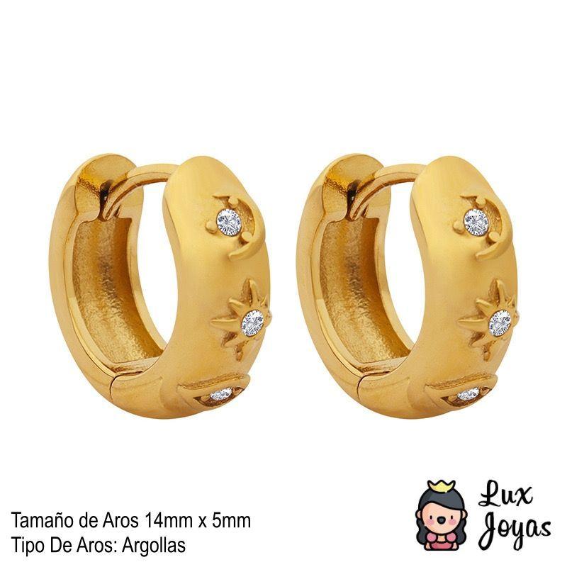 Aros Baño Oro 18k Argolla Luna Sol Ojo-3