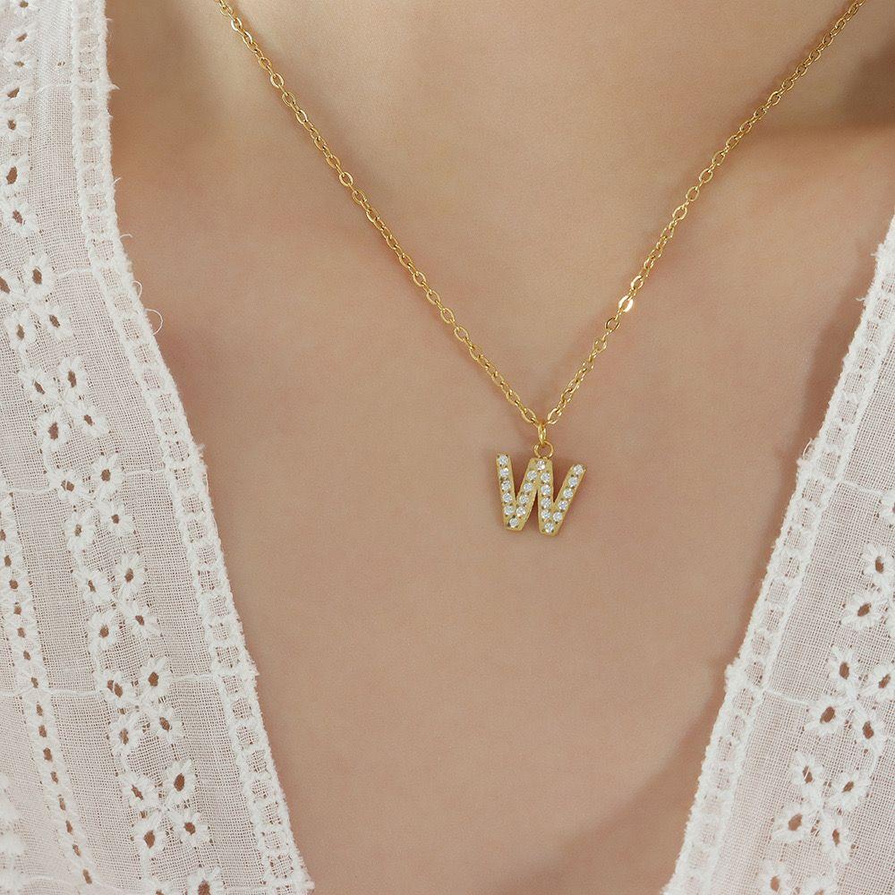 Collar Baño Oro 18k Letra Inicial Brillitos W-3